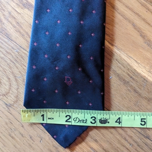 Christian Dior Black w/‎ Red & White Geometric Pattern Tie - Picture 5 of 6